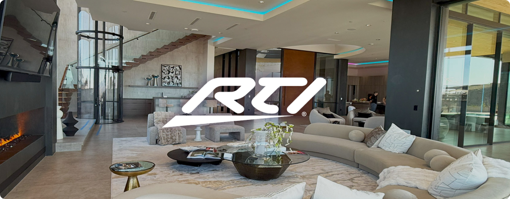 Lifestyle shot of a living room with RTI logo on top